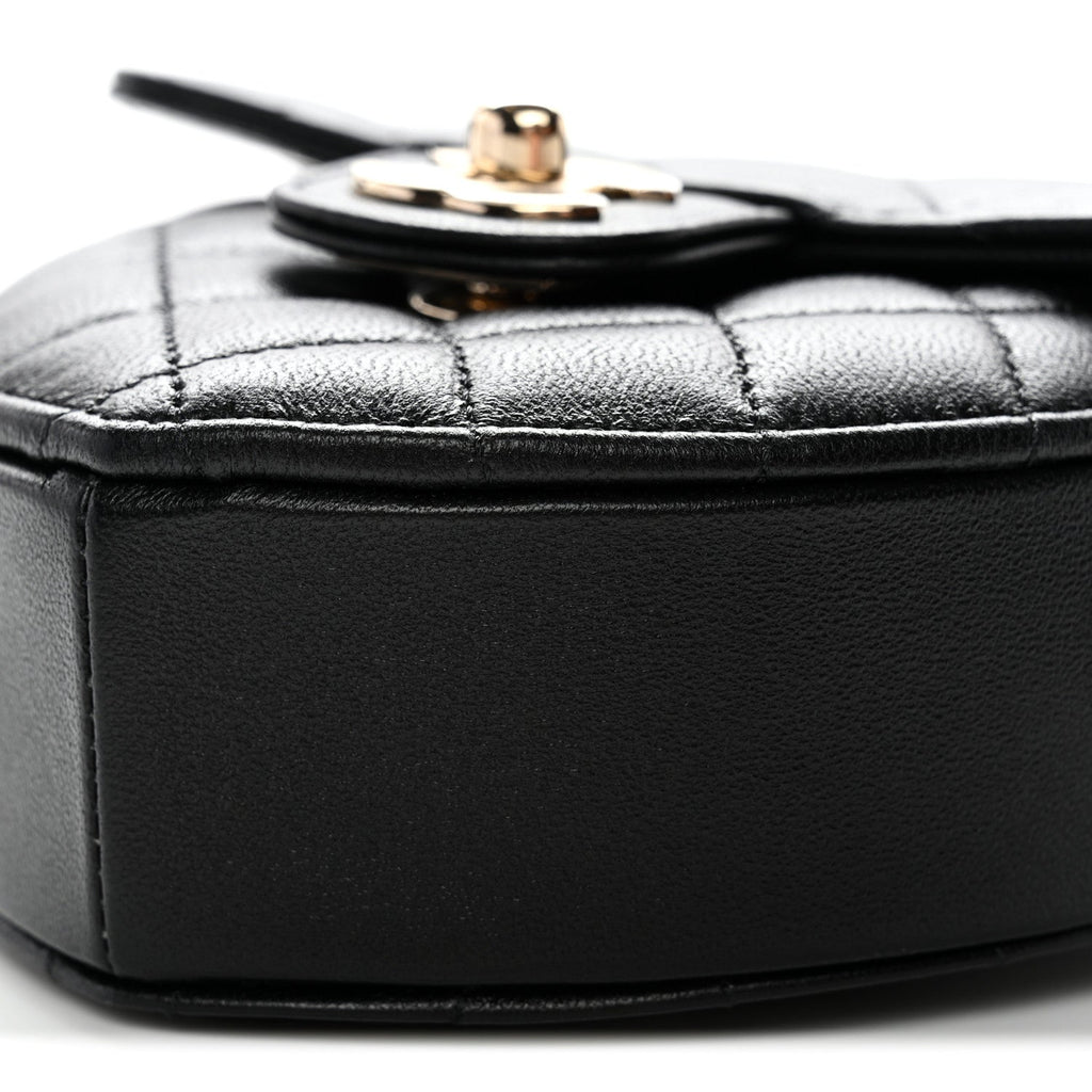 Chanel Lambskin Quilted CC In Love Heart Clutch With Chain Black