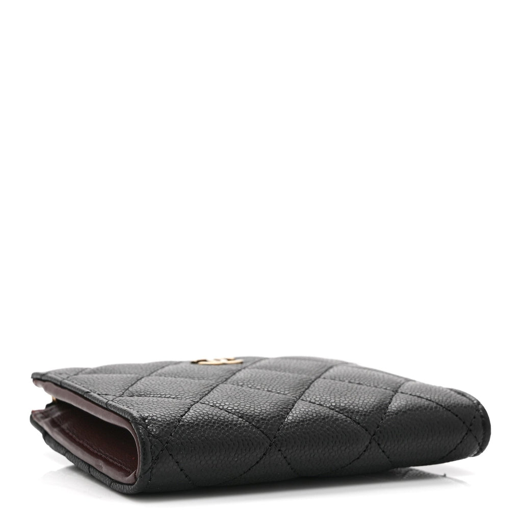 Caviar Quilted CC Zip Around Card Holder Wallet Black