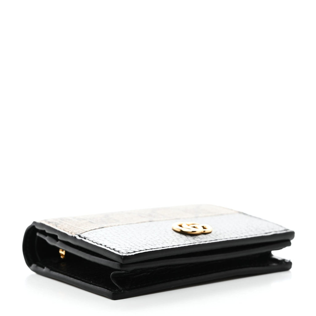Gucci Dollar Calfskin GG Supreme Monogram GG Marmont Card Case Black Beige Ebony