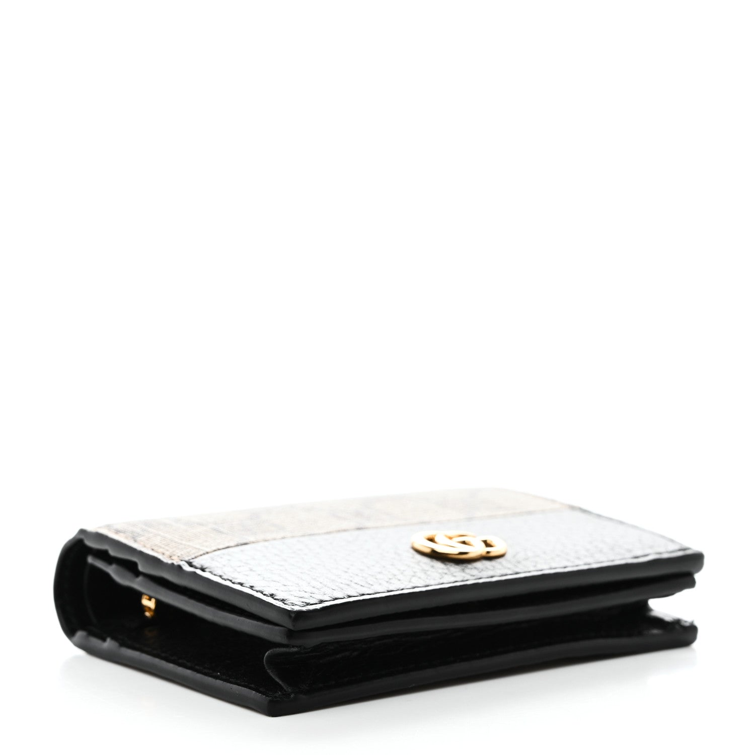 Gucci Dollar Calfskin GG Supreme Monogram GG Marmont Card Case Black Beige Ebony