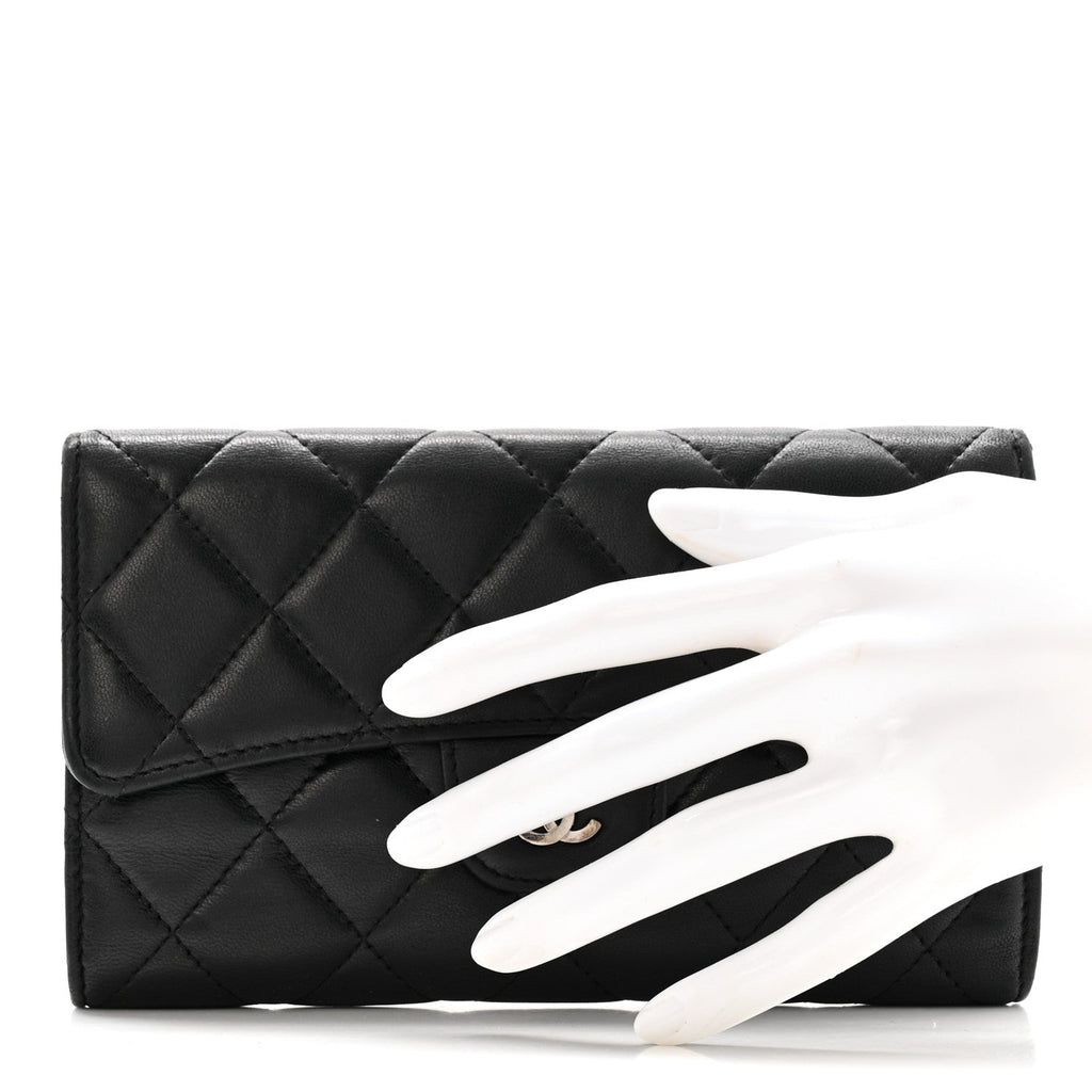 Lambskin Quilted Large Flap Wallet Black