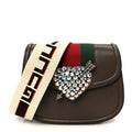 Gucci Textured Calfskin Web Crystal Heart Stripe Small Totem Shoulder Bag New Acero