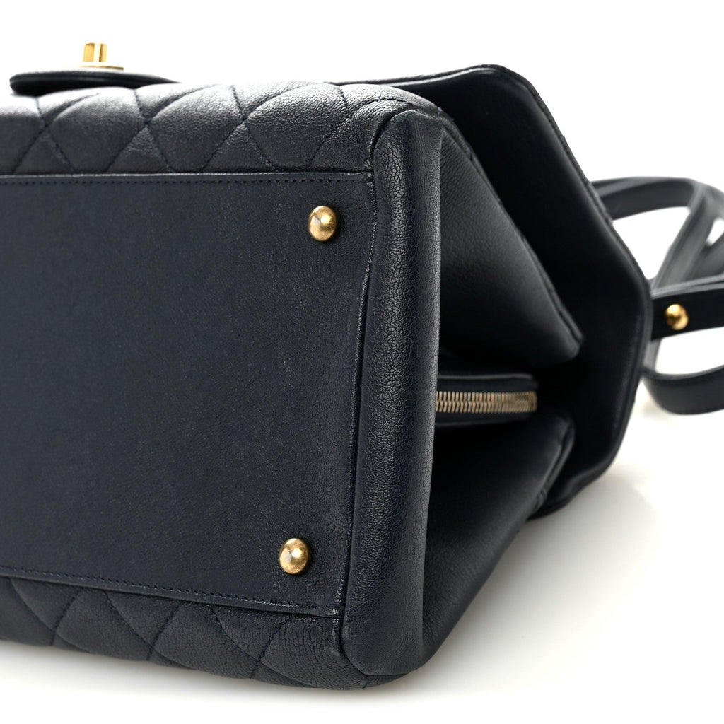 Chanel Shiny Sheepskin Quilted Large Trapezio Flap Navy