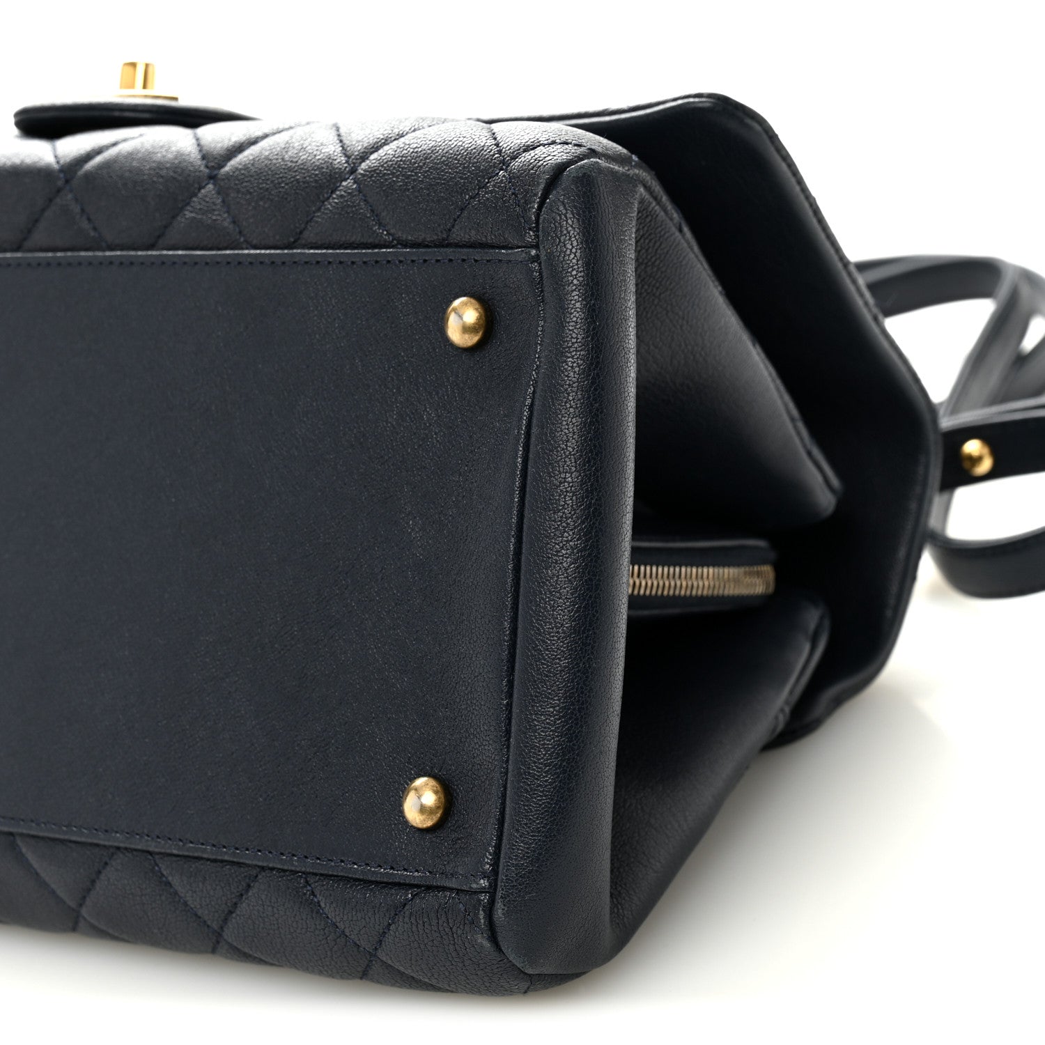 Chanel Shiny Sheepskin Quilted Large Trapezio Flap Navy