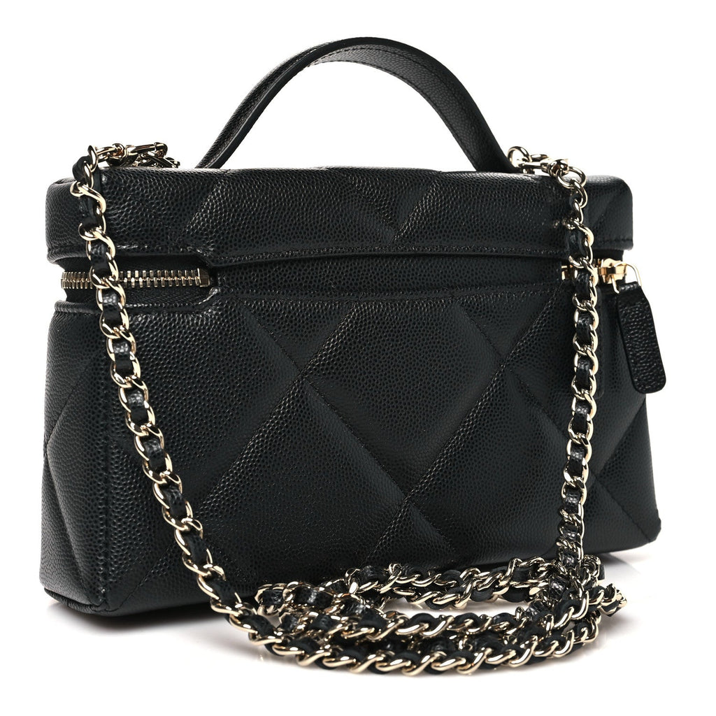 Chanel Caviar Quilted Top Handle Slim Vanity With Chain Black
