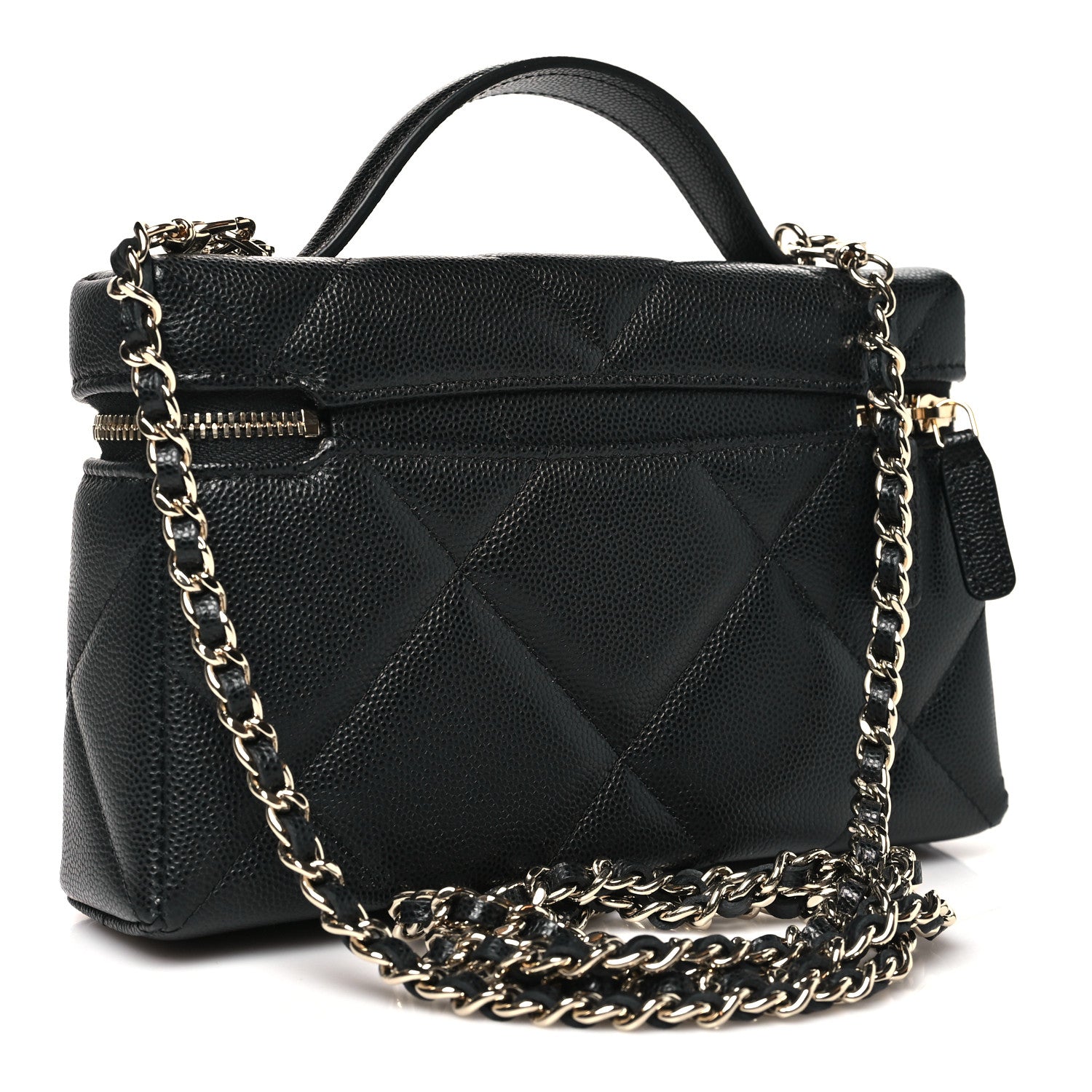 Chanel Caviar Quilted Top Handle Slim Vanity With Chain Black