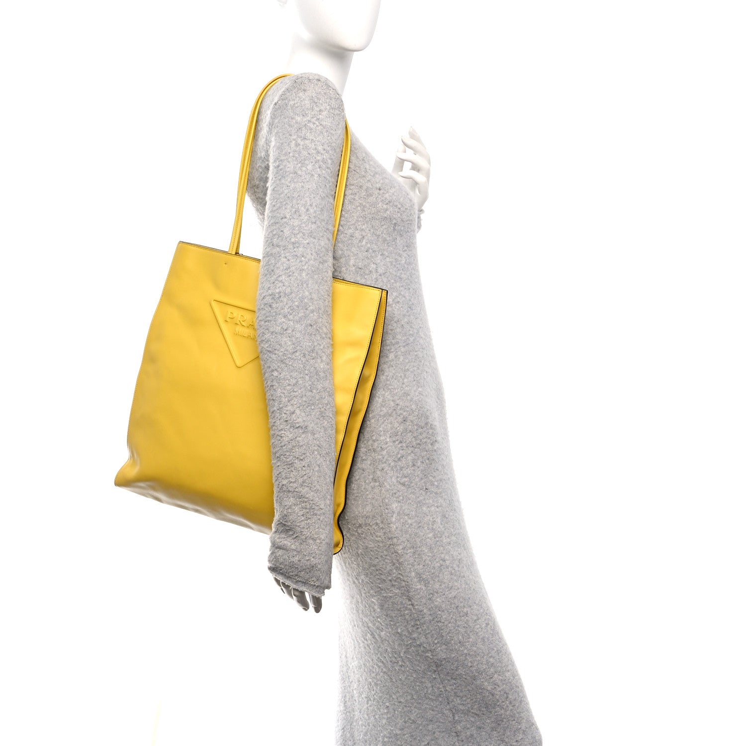 Prada Soft Calfskin Triangle Logo Embossed Tote Sole