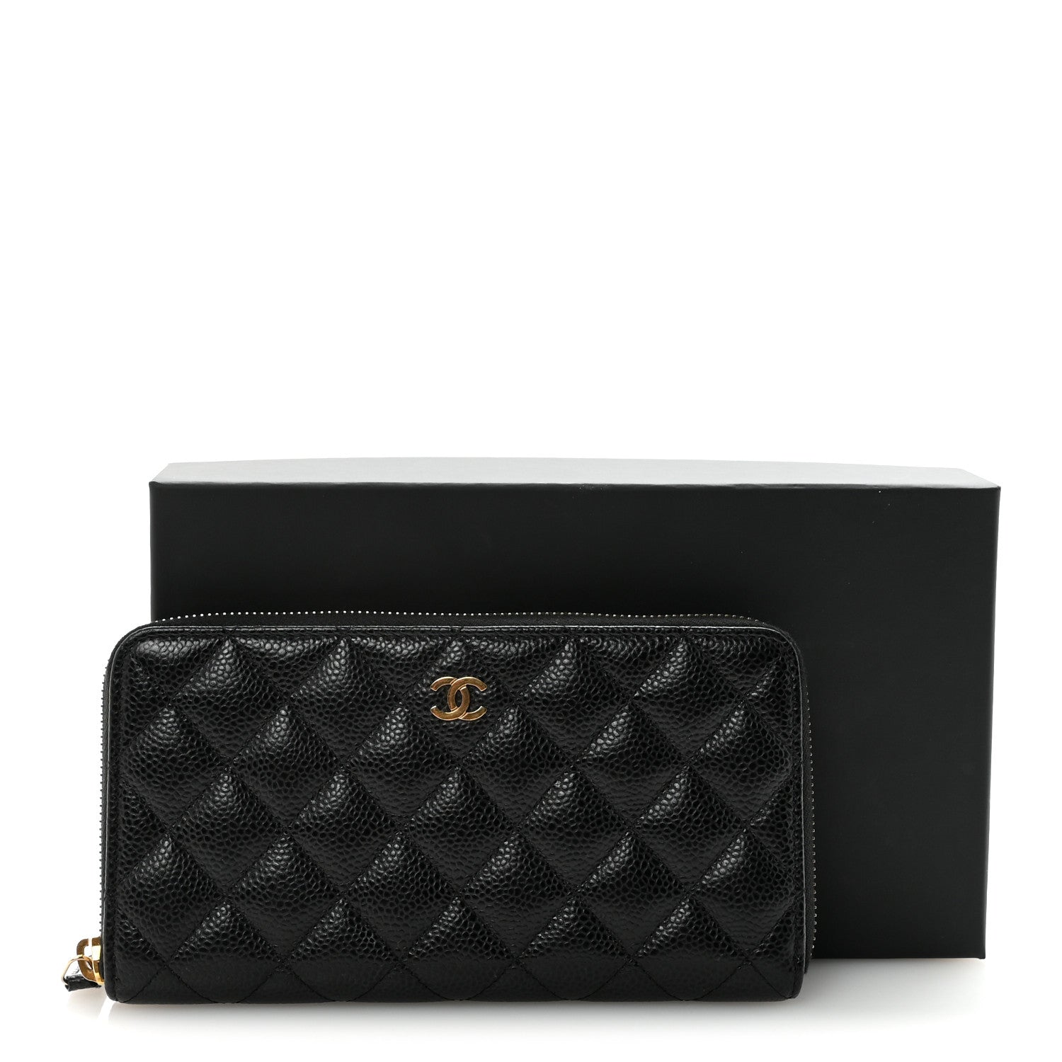 Caviar Quilted Large Gusset Zip Around Wallet Black
