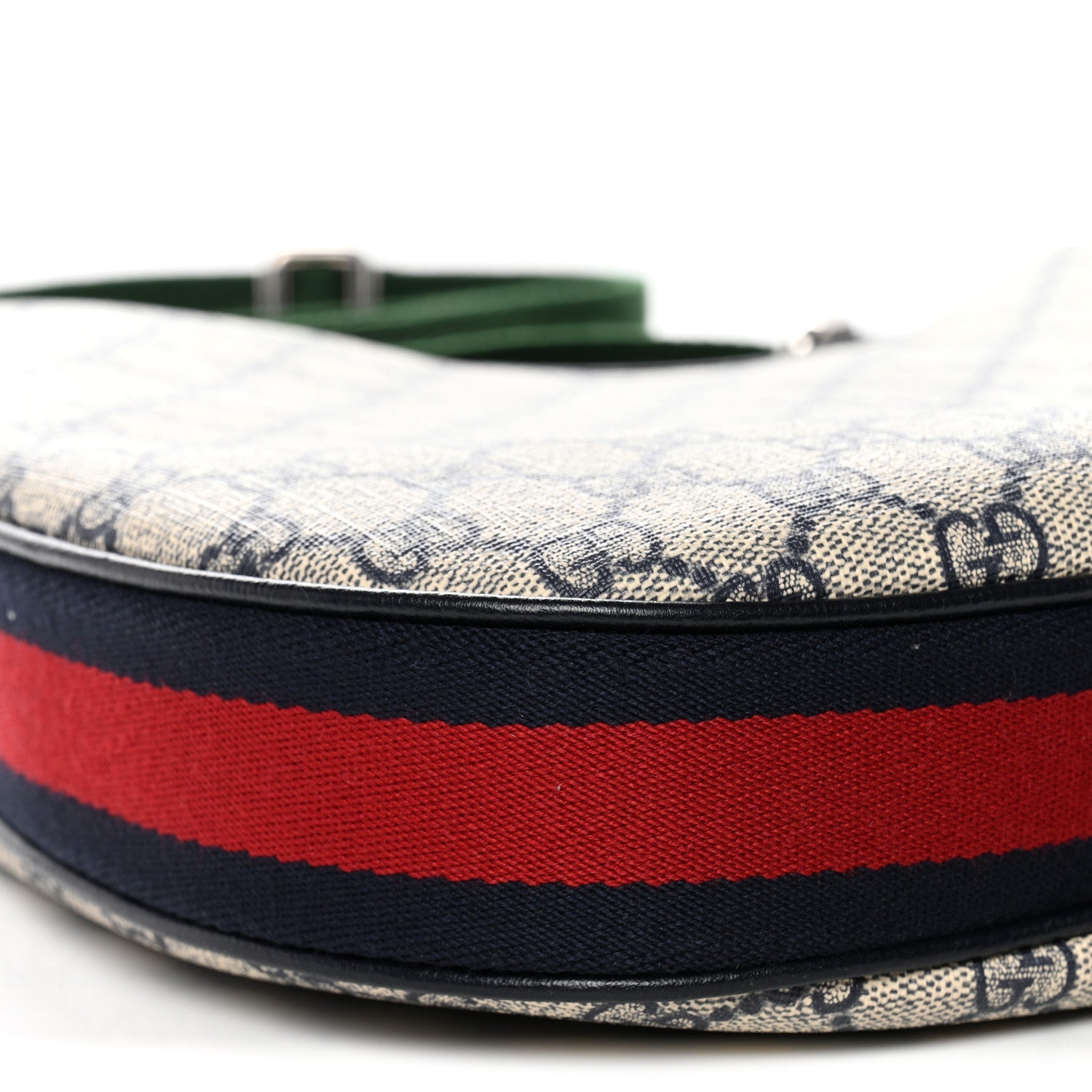Gucci GG Supreme Monogram Textured Calfskin Web Large Attache Shoulder Bag Beige Blue