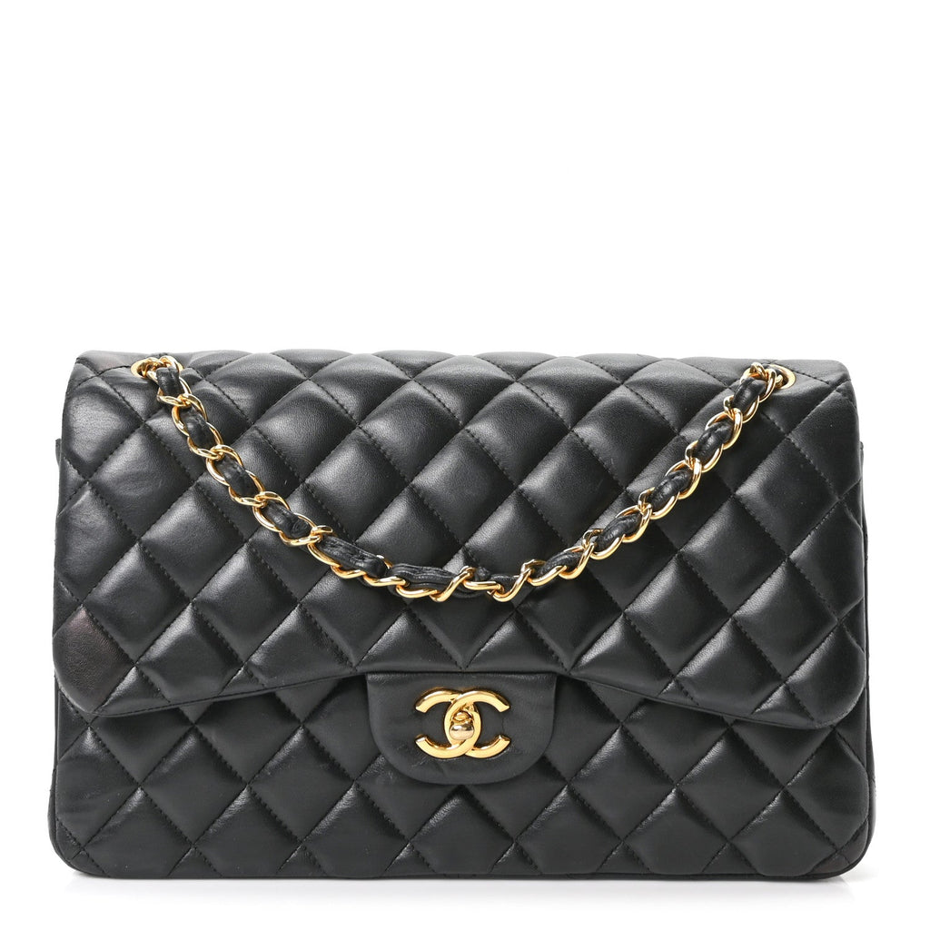 Chanel Lambskin Quilted Jumbo Double Flap Black