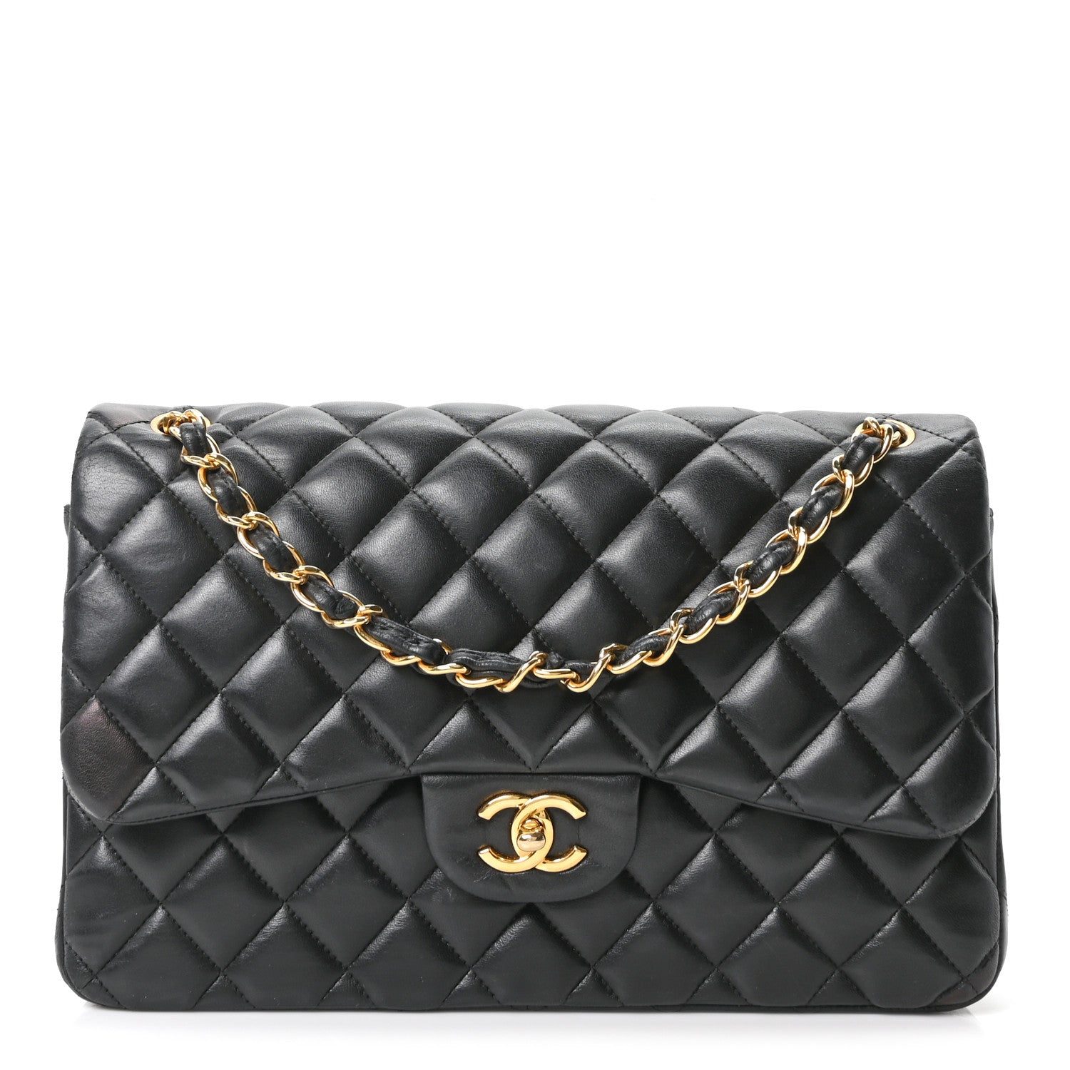 Chanel Lambskin Quilted Jumbo Double Flap Black