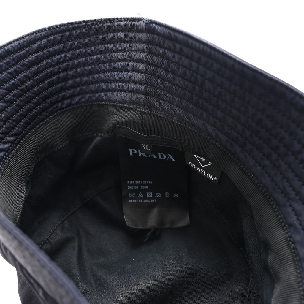 Prada Re-Nylon Metal Triangle Logo Womens Bucket Hat XL Black