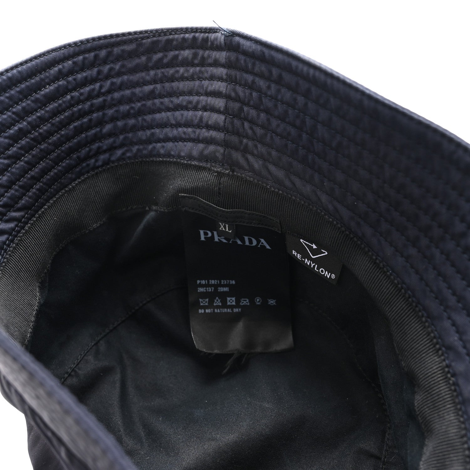 Prada Re-Nylon Metal Triangle Logo Womens Bucket Hat XL Black