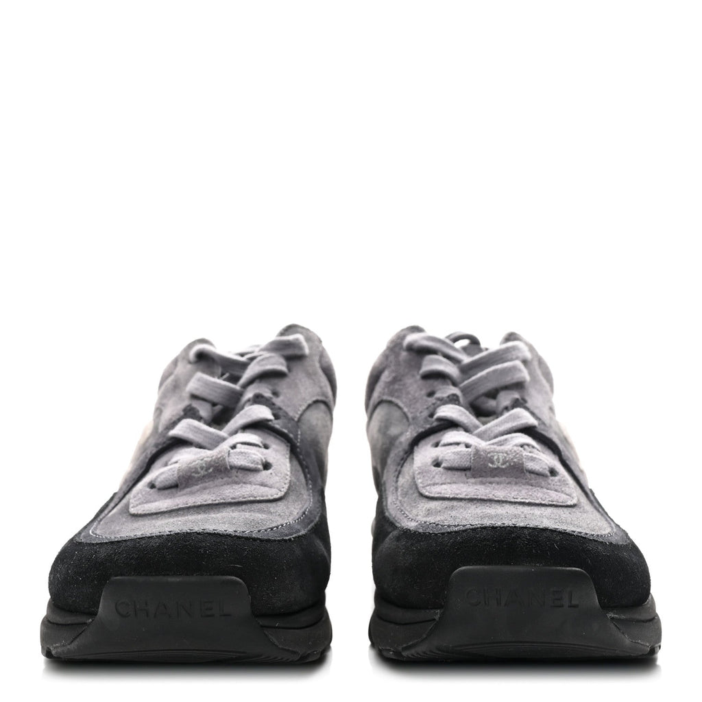 Chanel Suede Calfskin CC Sneakers 36.5 Black Grey