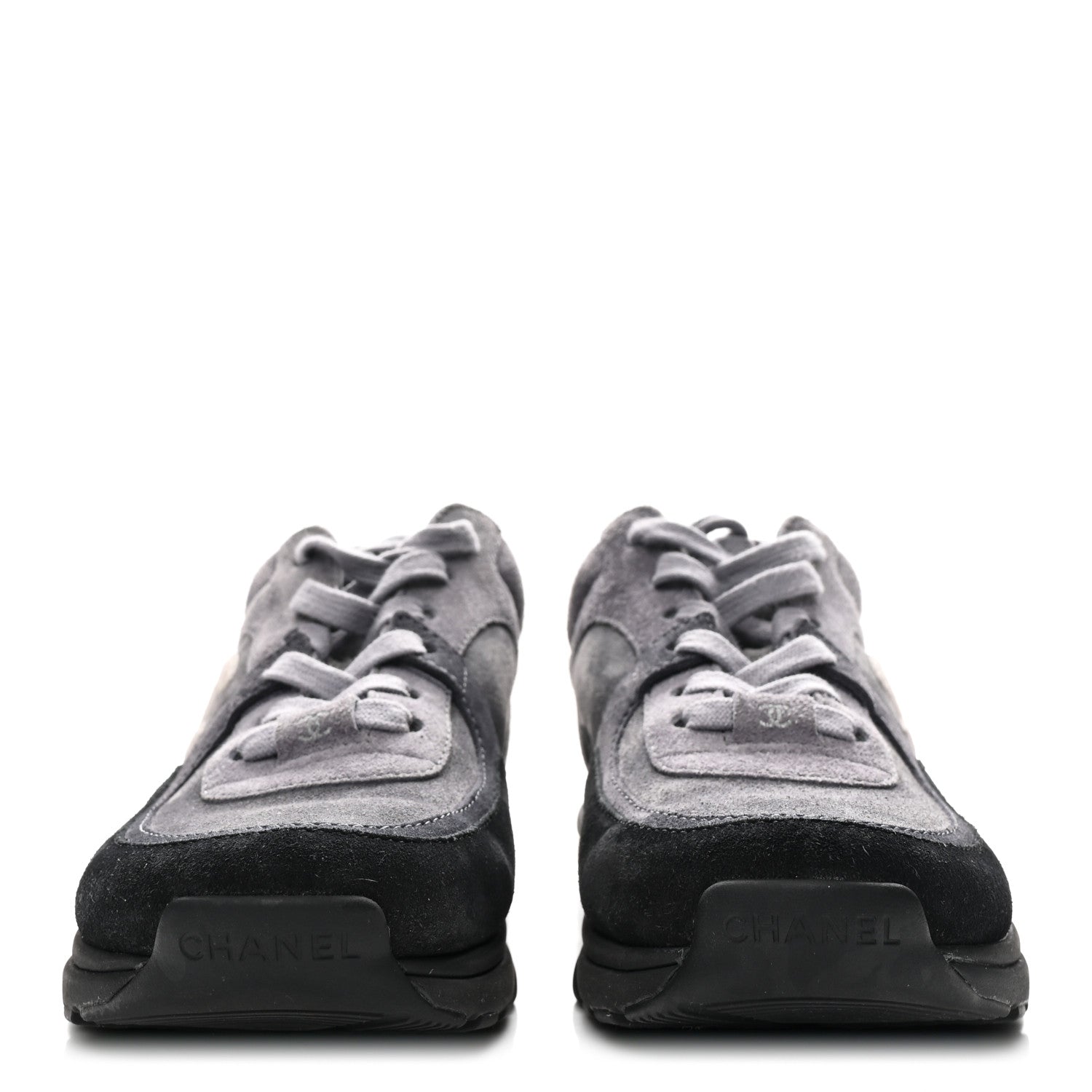 Chanel Suede Calfskin CC Sneakers 36.5 Black Grey