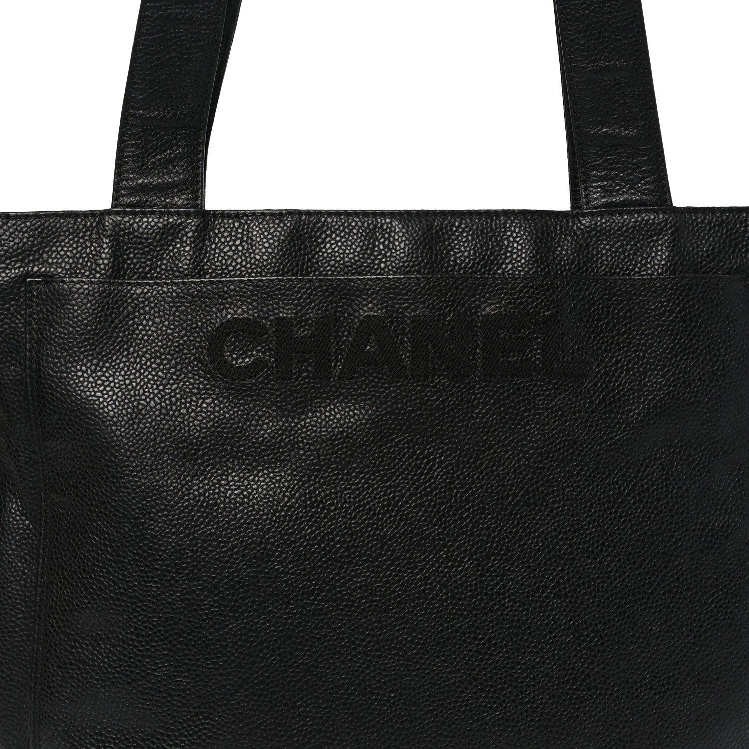 Chanel Caviar Embroidered Logo Shoulder Bag Black