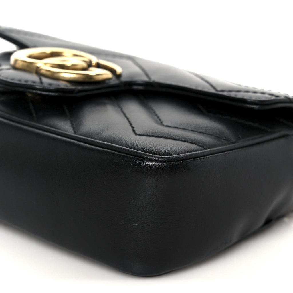 Gucci Calfskin Matelasse Super Mini GG Marmont Shoulder Bag Black