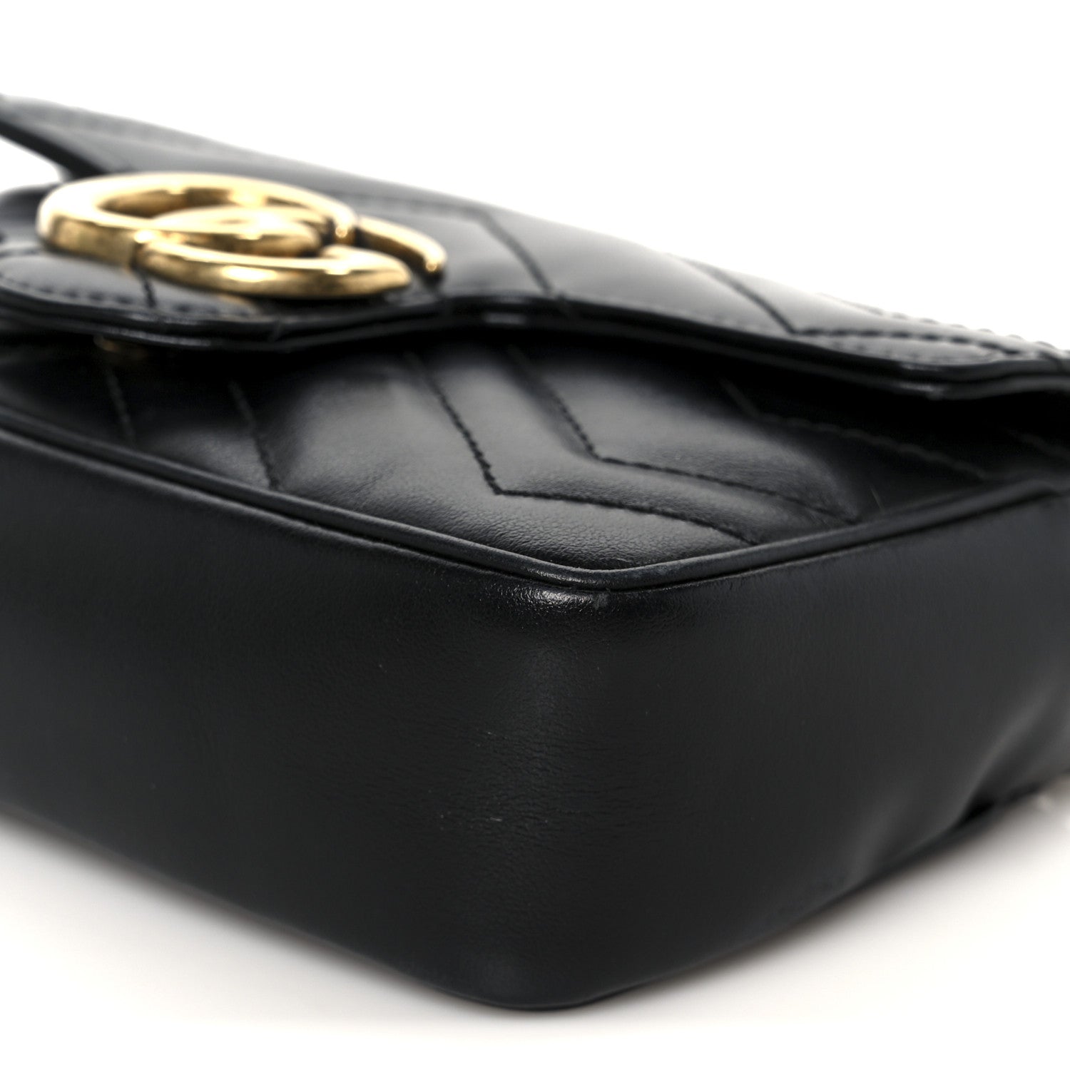 Gucci Calfskin Matelasse Super Mini GG Marmont Shoulder Bag Black