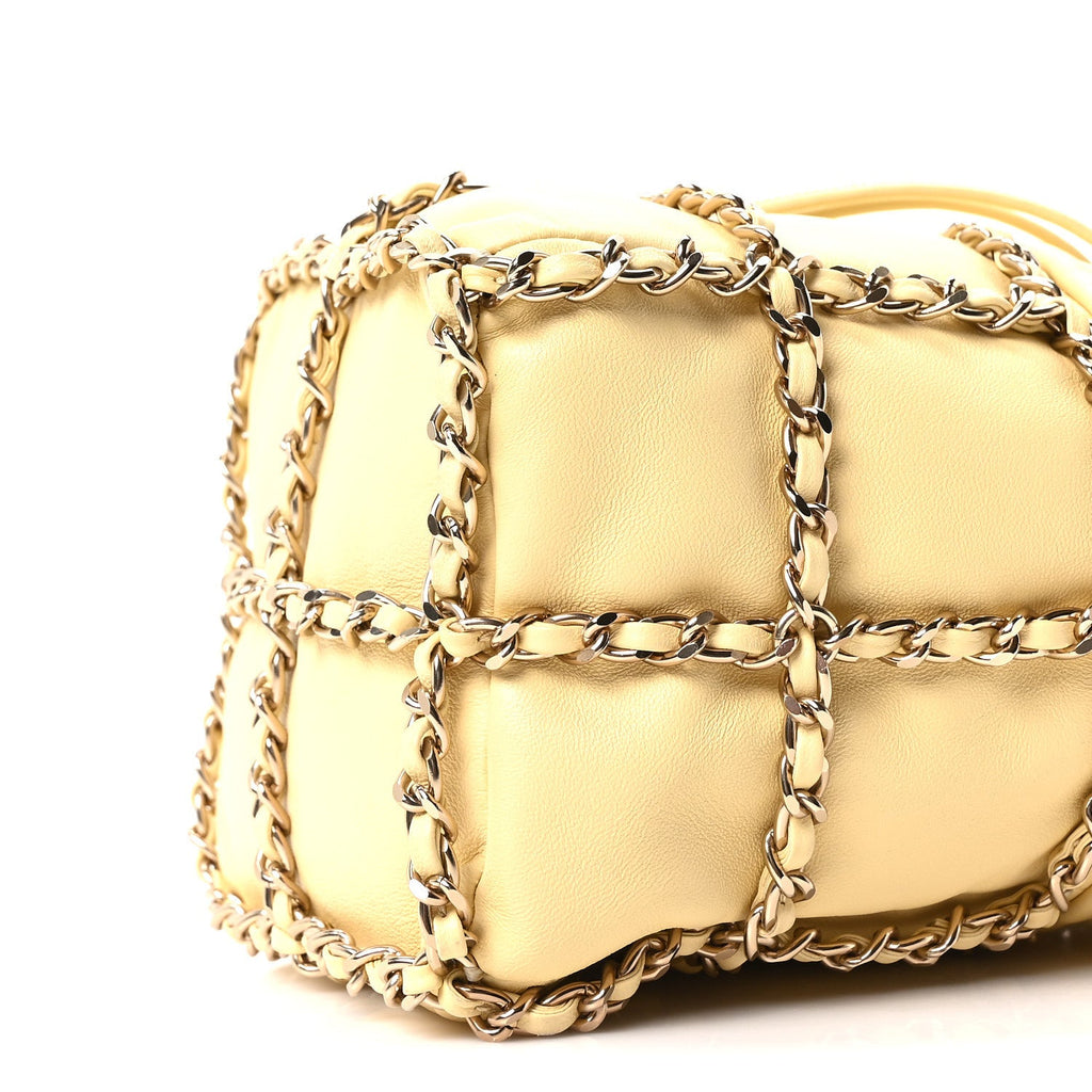 Chanel Lambskin Bucket Chain Drawstring Bag Yellow