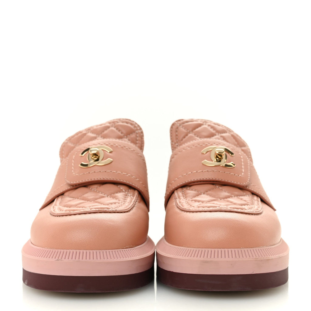 Lambskin Quilted CC Turnlock Loafers 35.5 Dark Pink