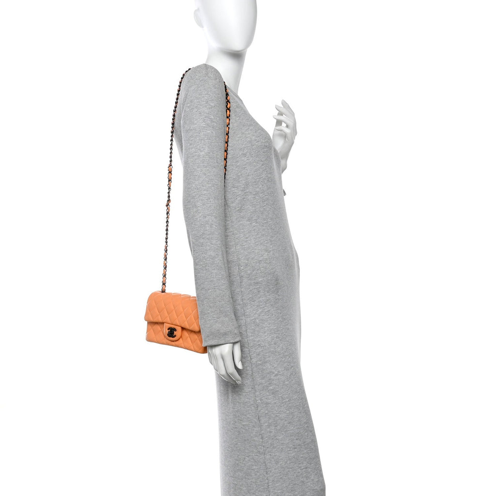 Chanel Lambskin Quilted Mini Rectangular Flap Orange