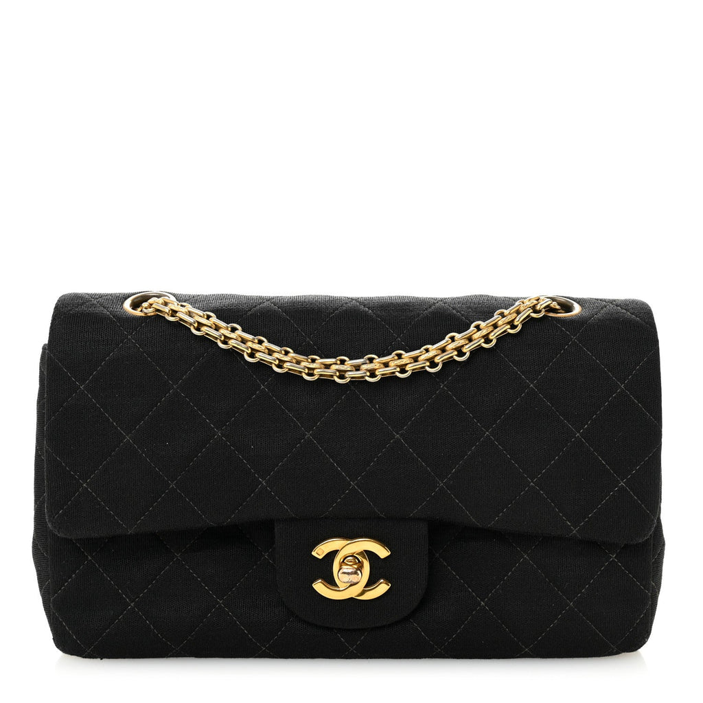Chanel Jersey Quilted Small Double Flap Black