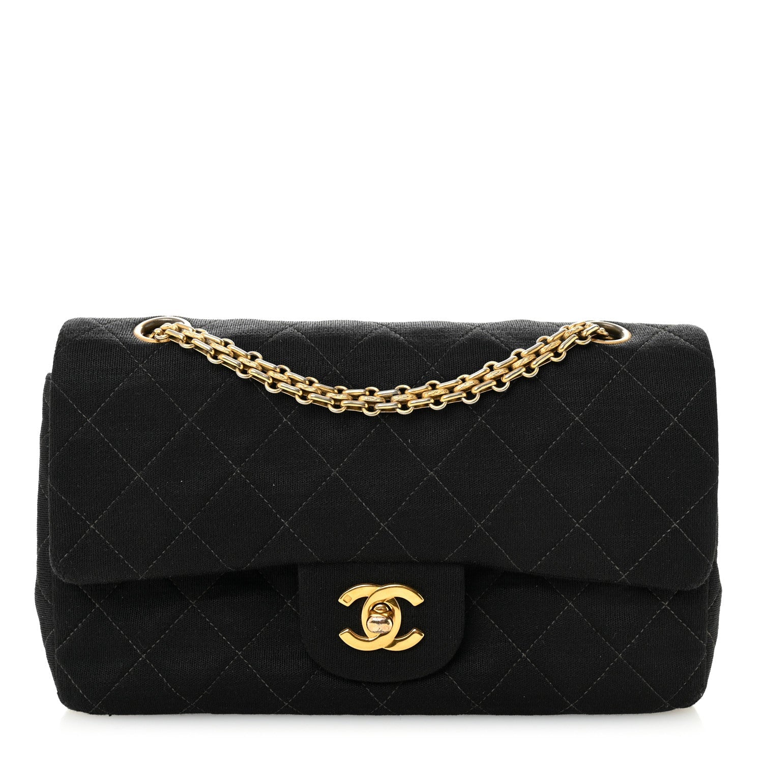 Chanel Jersey Quilted Small Double Flap Black