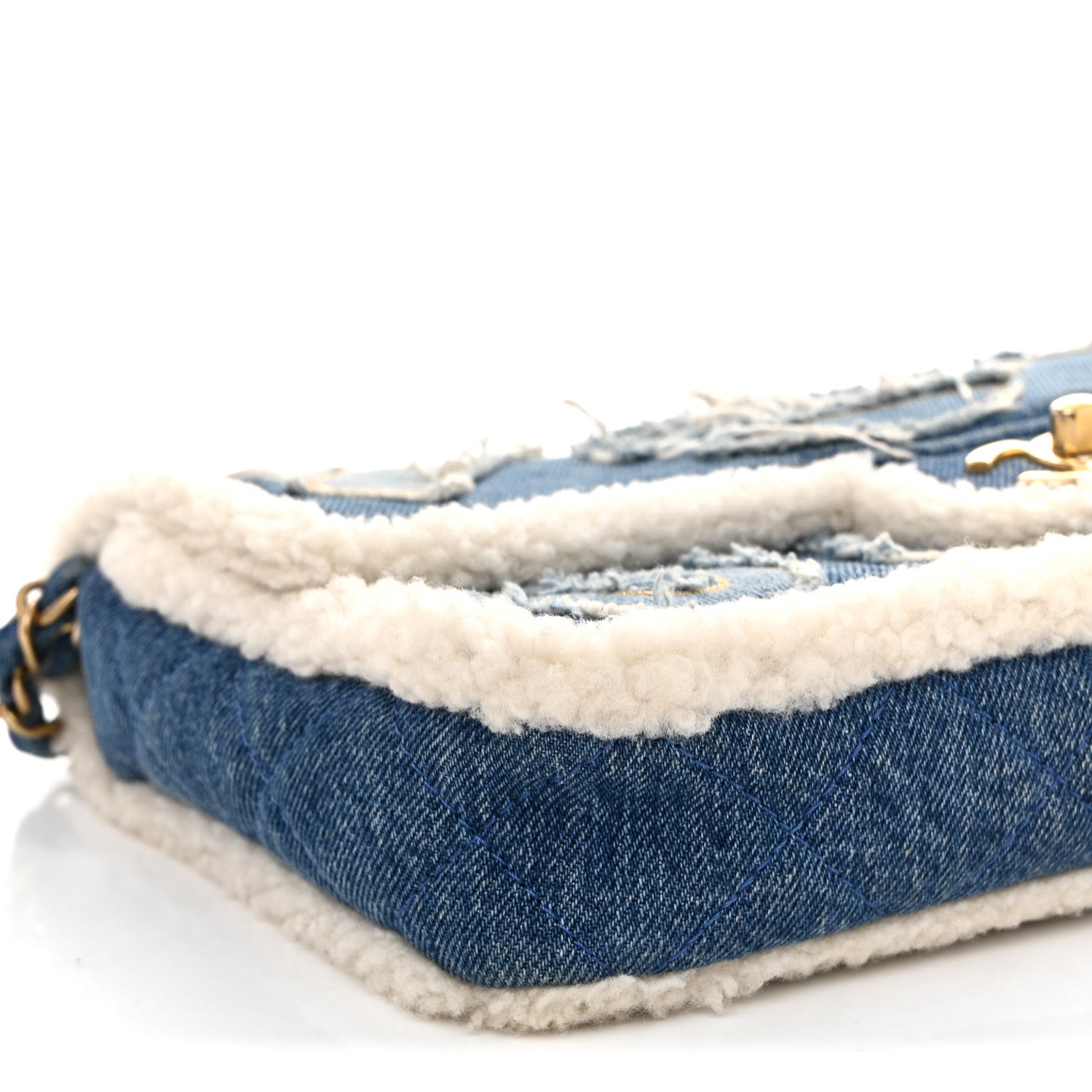 Chanel Denim Shearling Hieroglyph Flap Blue