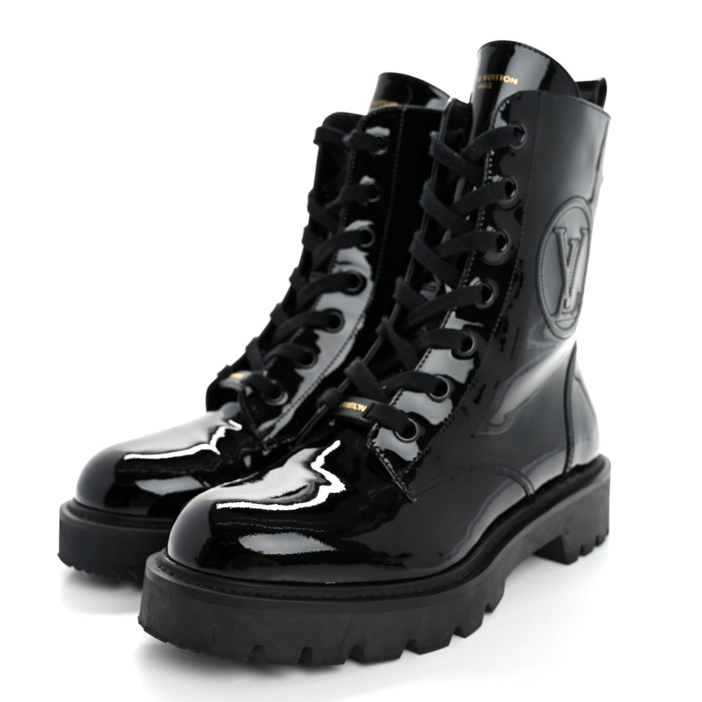 Louis Vuitton Patent Territory Flat Ranger Boots 38 Black