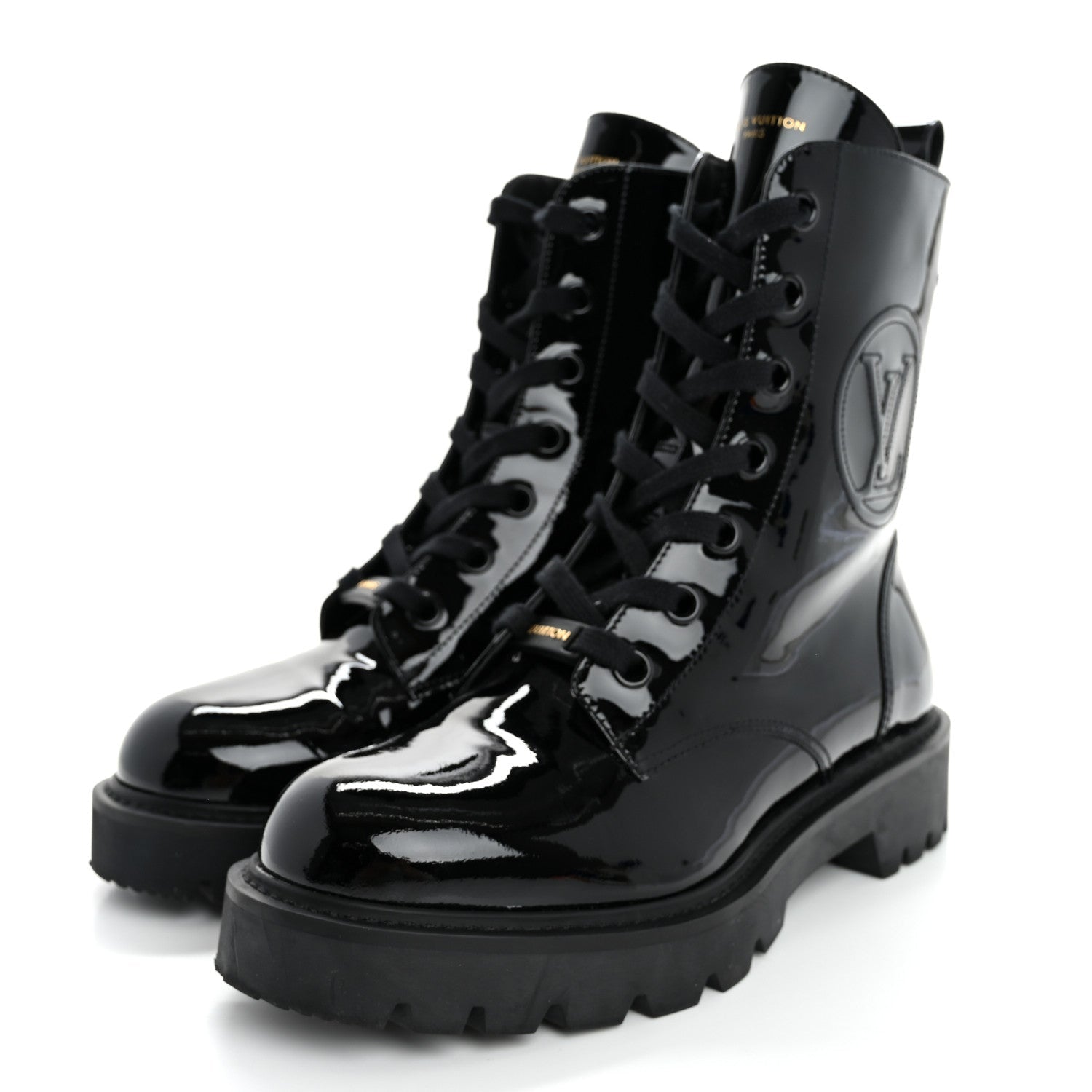 Louis Vuitton Patent Territory Flat Ranger Boots 38 Black