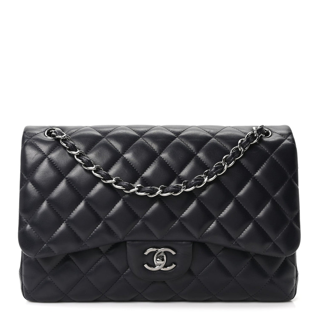 Chanel Lambskin Quilted Jumbo Double Flap Navy