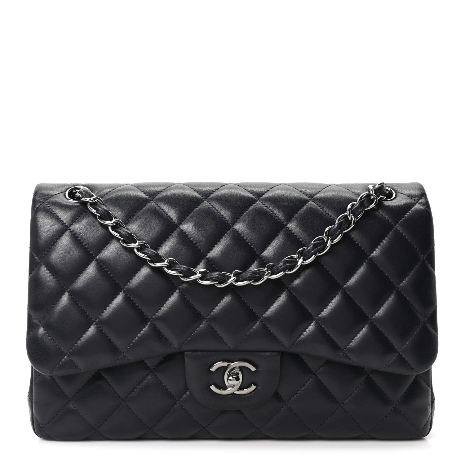 Chanel Lambskin Quilted Jumbo Double Flap Navy