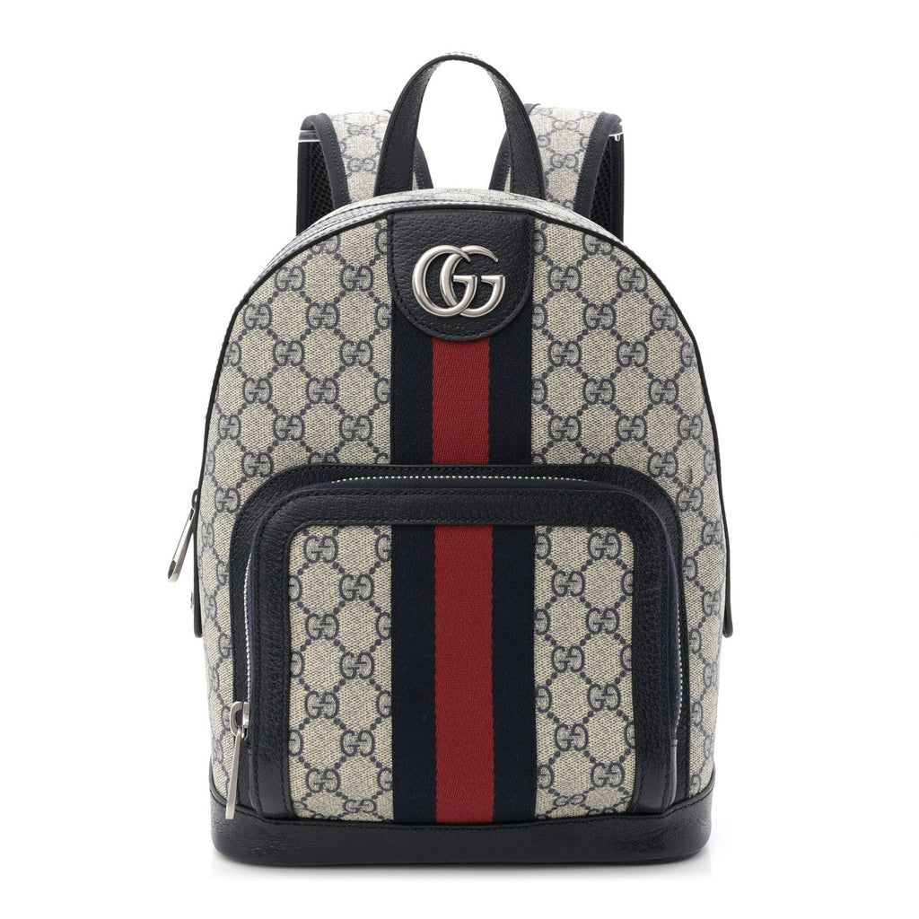 Gucci GG Supreme Monogram Textured Dollar Calfskin Web Small Ophidia Day Backpack Beige Blue Black