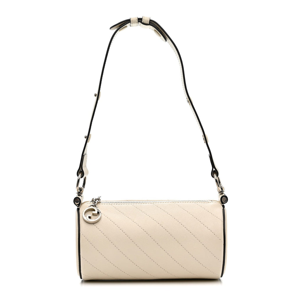 Gucci Sakai Be Green Calfskin Diagonal Stitched Mini Blondie Barrel Shoulder Bag Mystic White