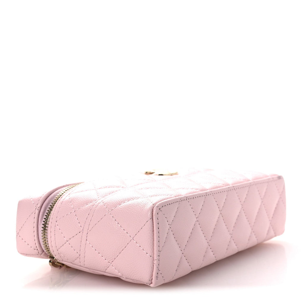 Caviar Quilted Top Handle Slim Vanity With Chain Light Pink