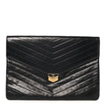 Calfskin Chevron Quilted Medal Flap Clutch Black