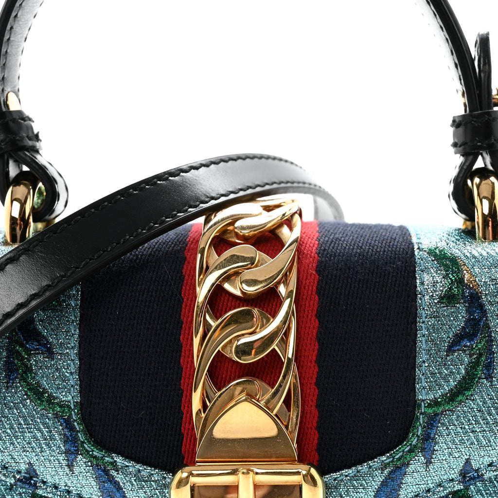 Gucci Iridescent Brocade Mini Sylvie Top Handle Bag Azure