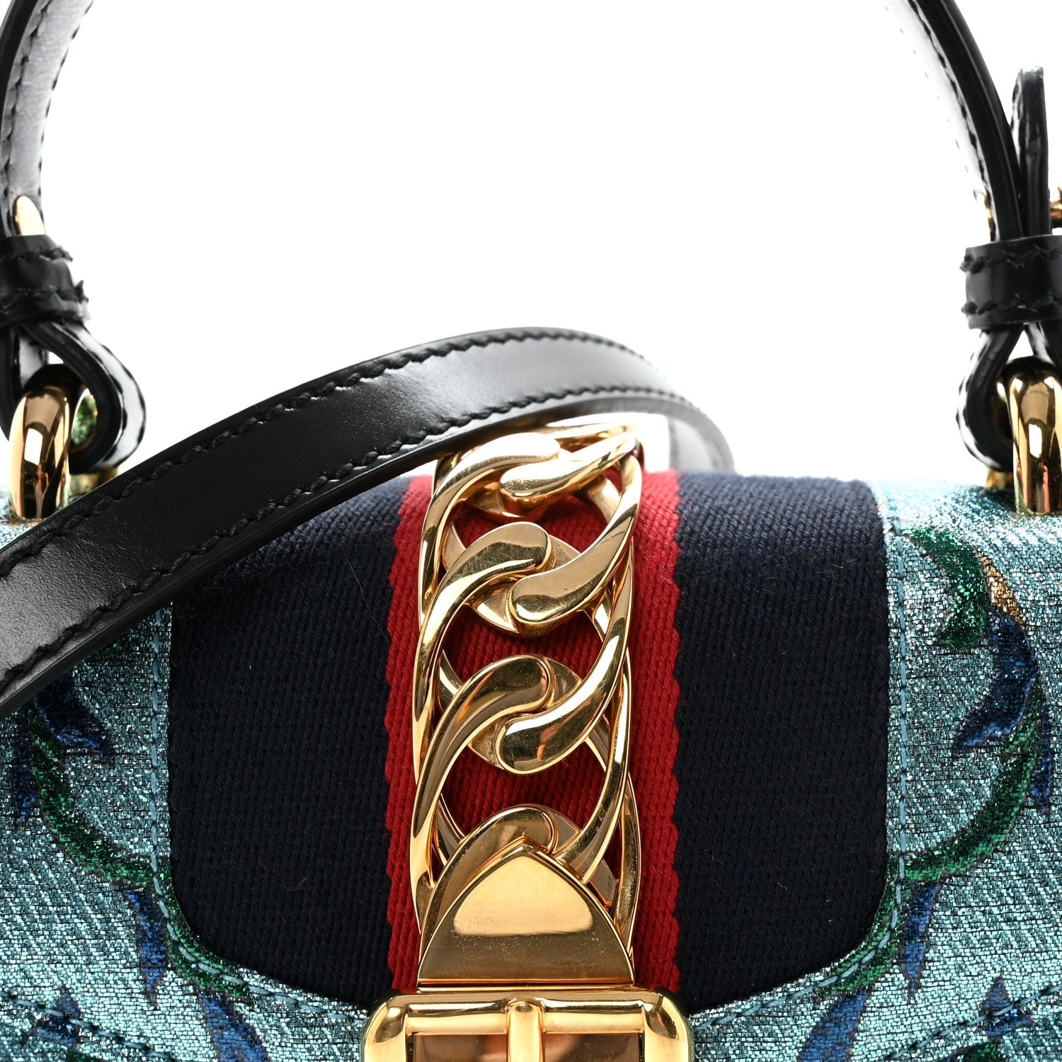 Gucci Iridescent Brocade Mini Sylvie Top Handle Bag Azure