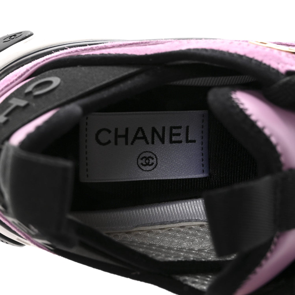 Chanel Suede Calfskin Nylon Grosgrain CC Sneakers 36.5 Dark Pink