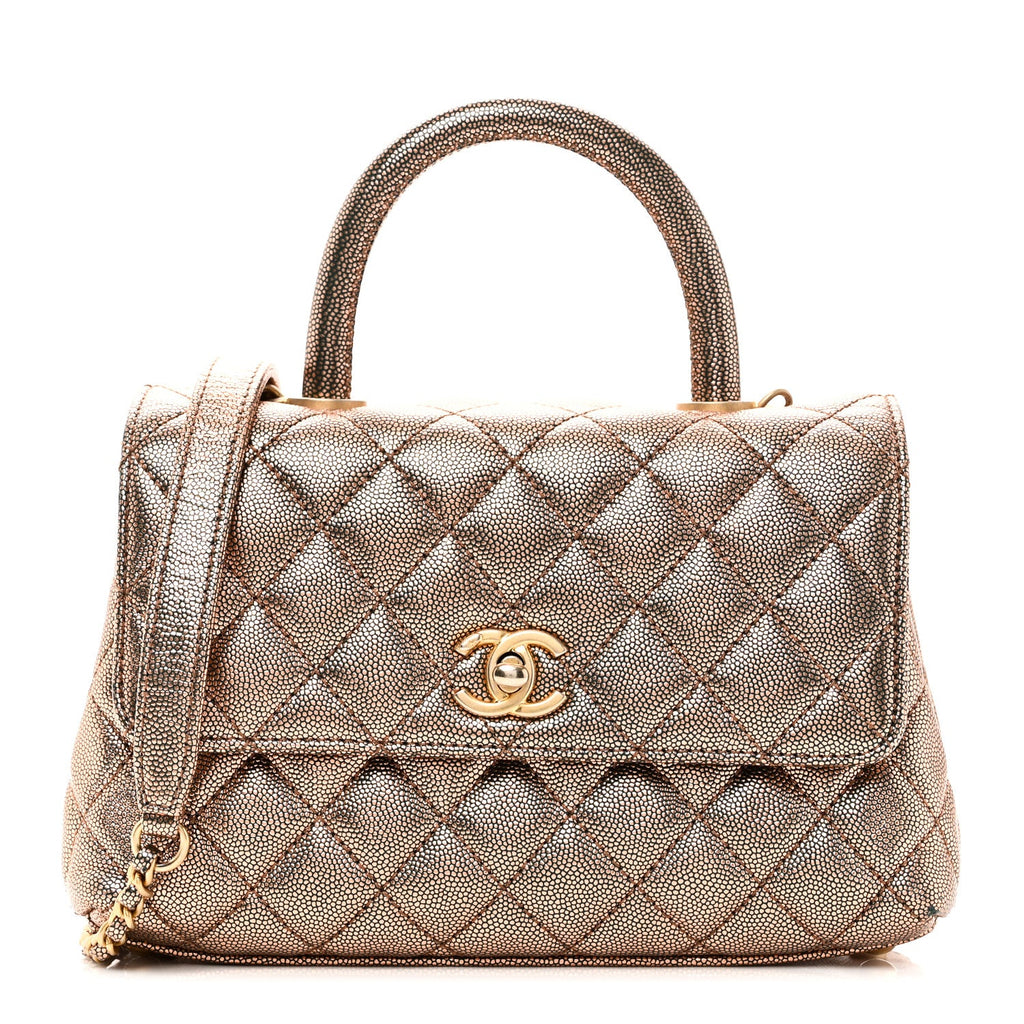 Chanel Metallic Caviar Quilted Mini Coco Handle Flap Gold