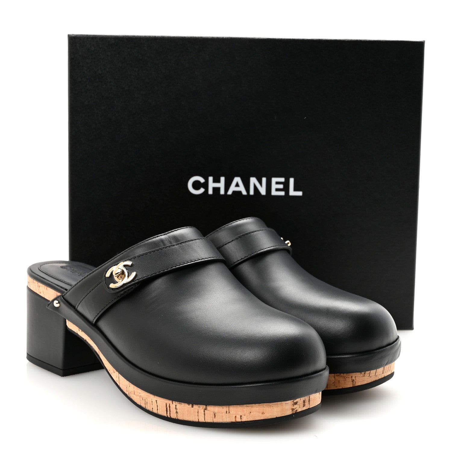 Calfskin CC Turn Lock Clogs 41 Black
