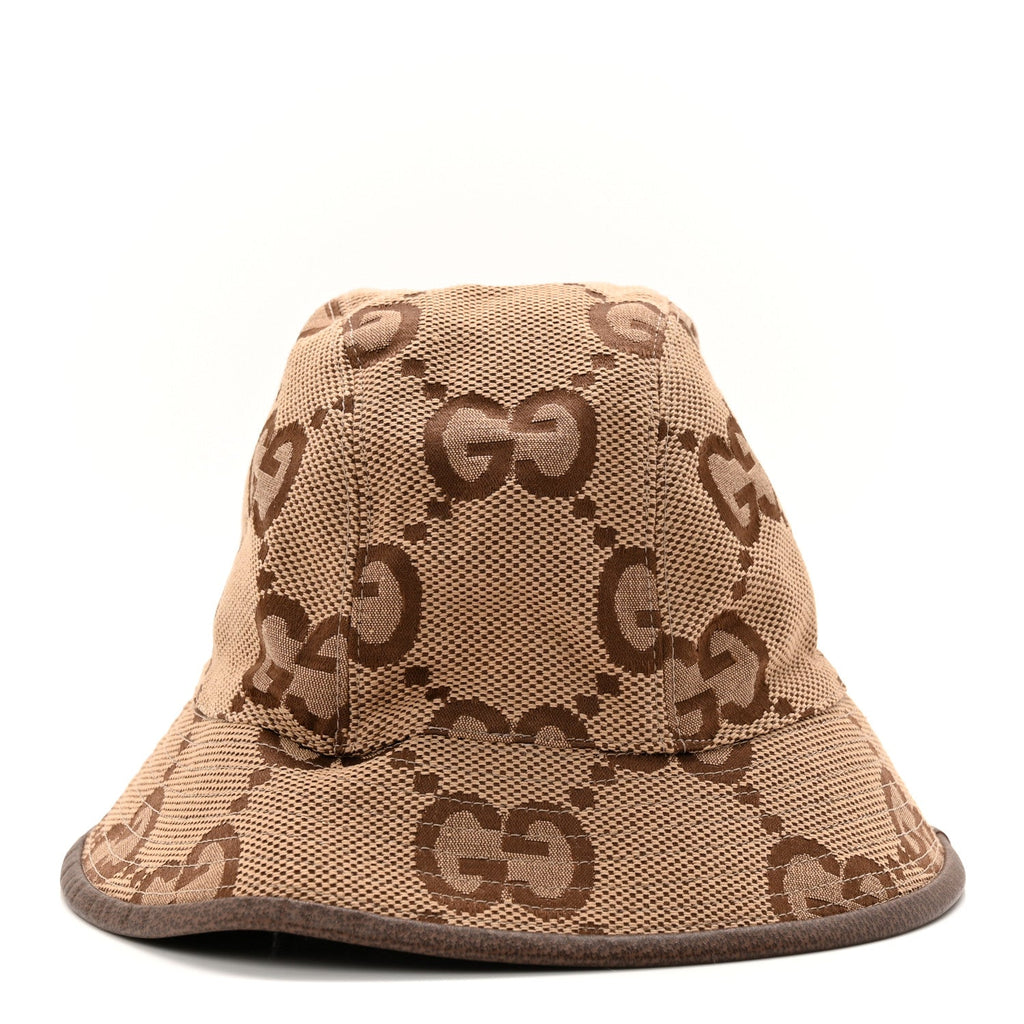 Gucci Monogram Jumbo GG Bucket Hat S Camel Ebony New Acero