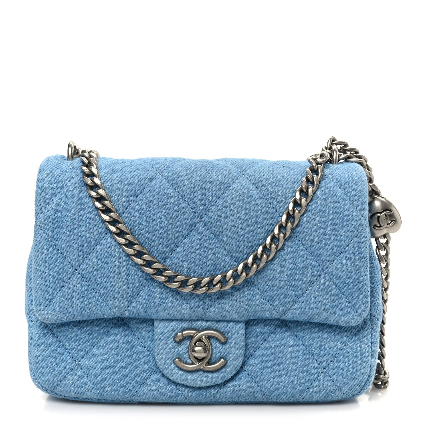 Chanel Denim Quilted Sweetheart Mini Flap Blue