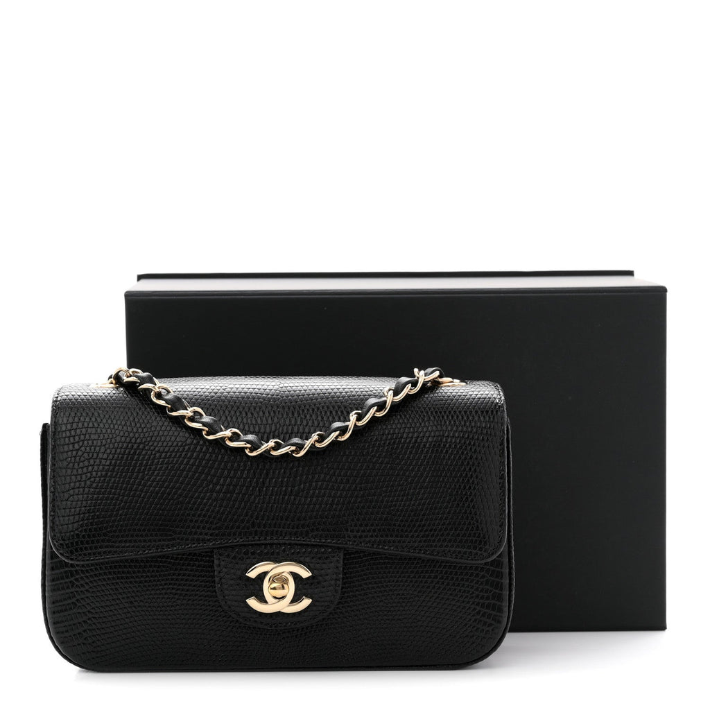 Chanel Lizard Mini Rectangular Flap Black