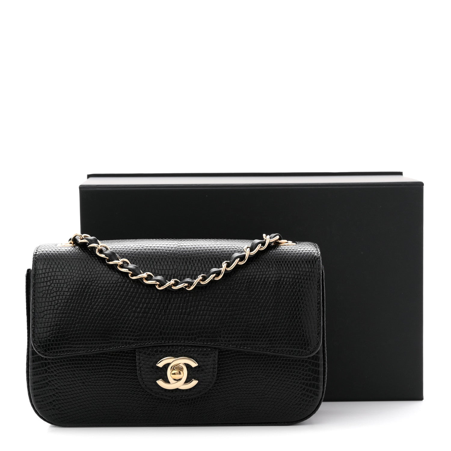 Chanel Lizard Mini Rectangular Flap Black