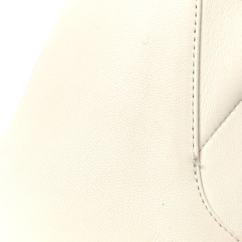 Chanel Stretch Lambskin Patent Cap Toe Pearl Ball Mid Calf Boots 39 White Black