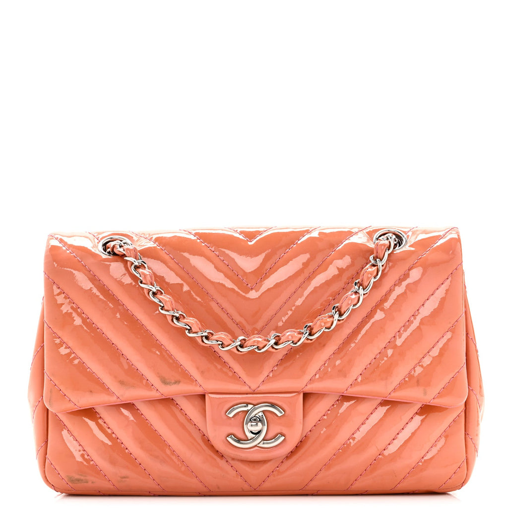 Chanel Patent Chevron Quilted Medium Single Flap Pink