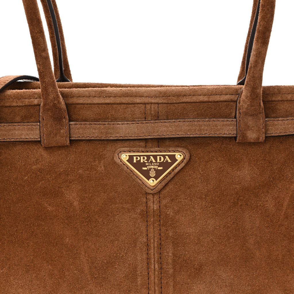 Prada Suede Triangle Medium Bonnie Shoulder Bag Cacao
