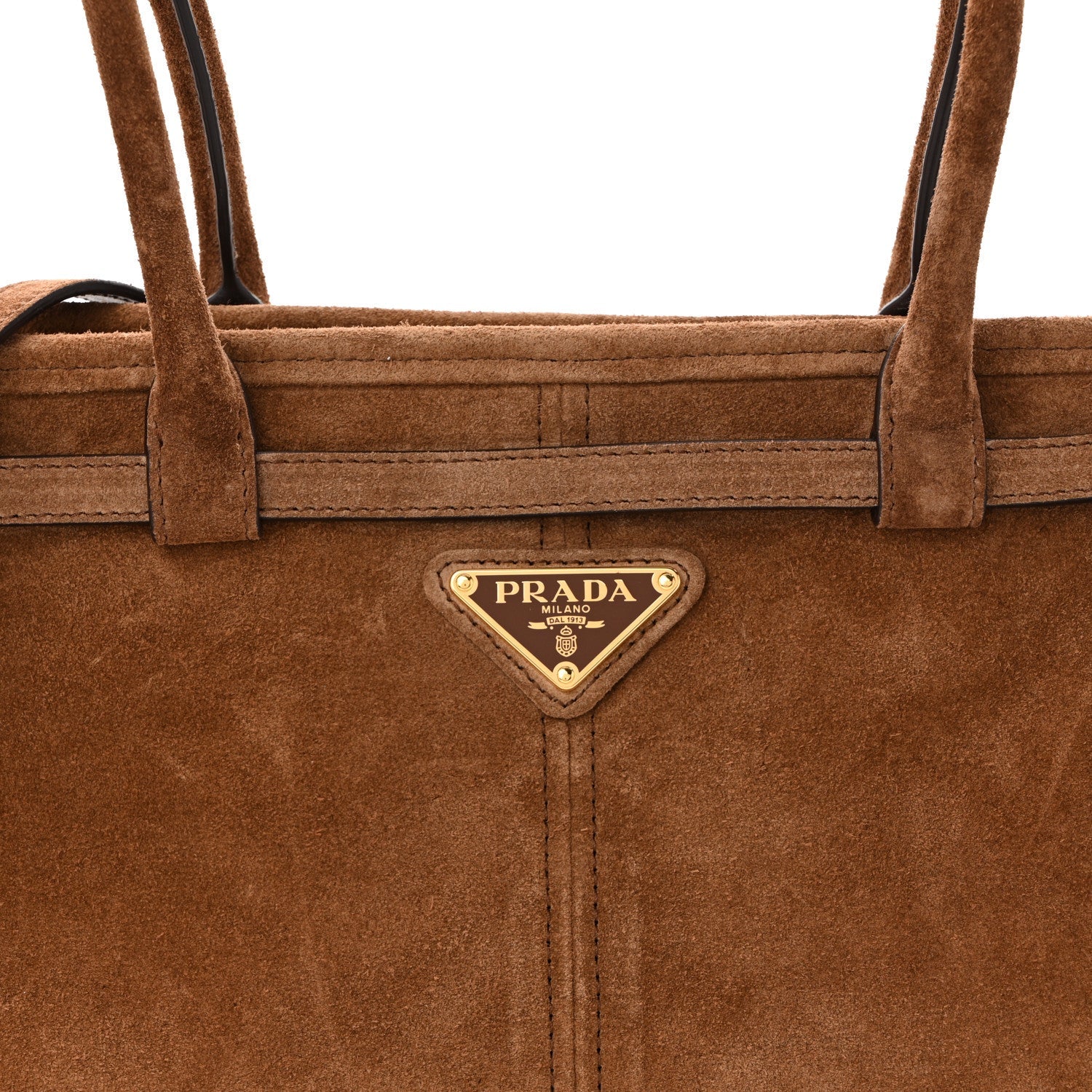 Prada Suede Triangle Medium Bonnie Shoulder Bag Cacao