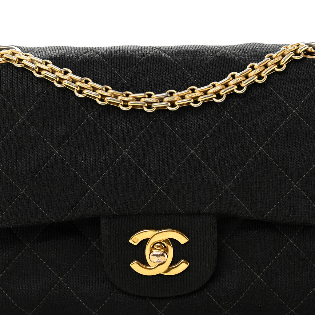 Chanel Jersey Quilted Small Double Flap Black